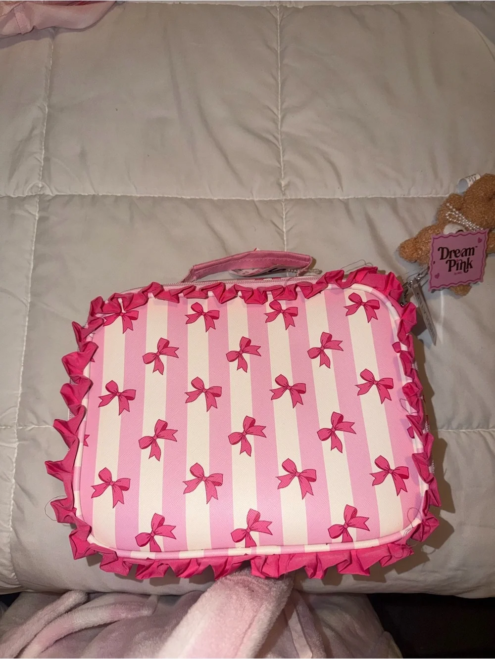 Girls' Pink Bow Stripe Lunch Bag